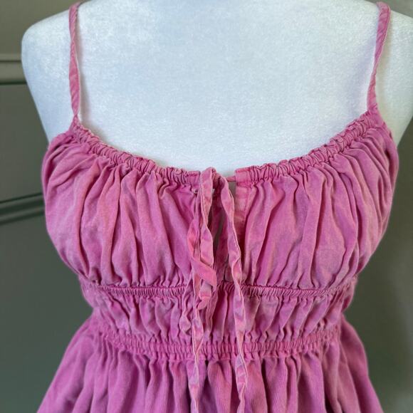 We The Free Scarlett Smocked Tie Front Pink Tank Top Size M - Picture 3 of 6